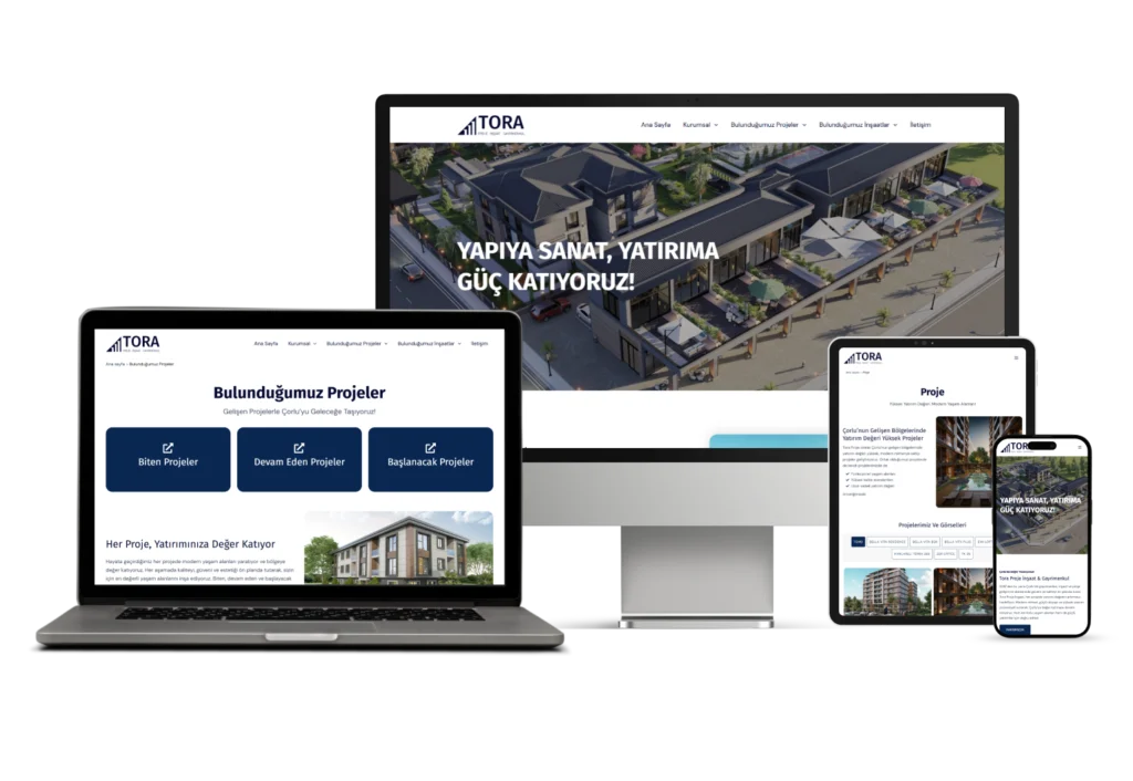 Tora Proje İnşaat markası için Theia Ecom tarafından tasarlanan kurumsal web sitesi