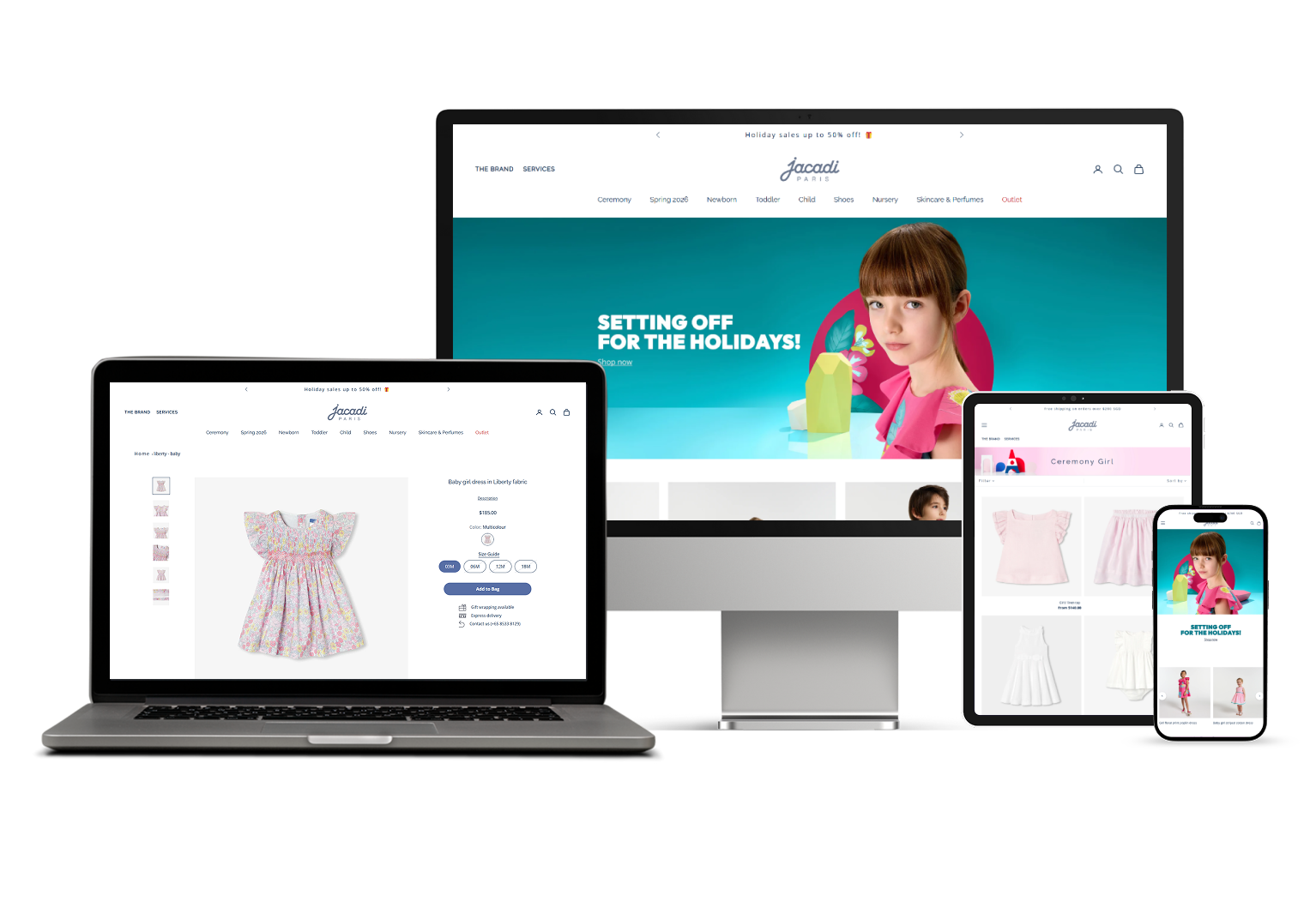 Jacadi markası için Theia Ecom tarafından tasarlanan e-ticaret sitesi