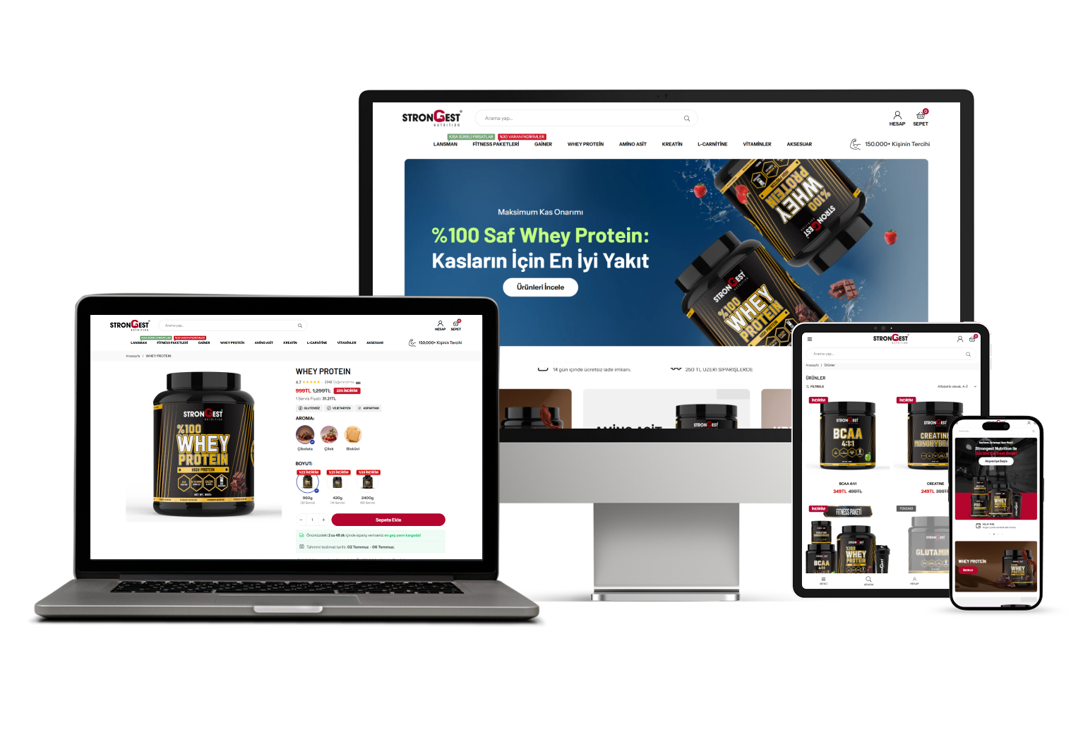 Strongest Nutrition markası için Theia Ecom tarafından tasarlanan e-ticaret sitesi
