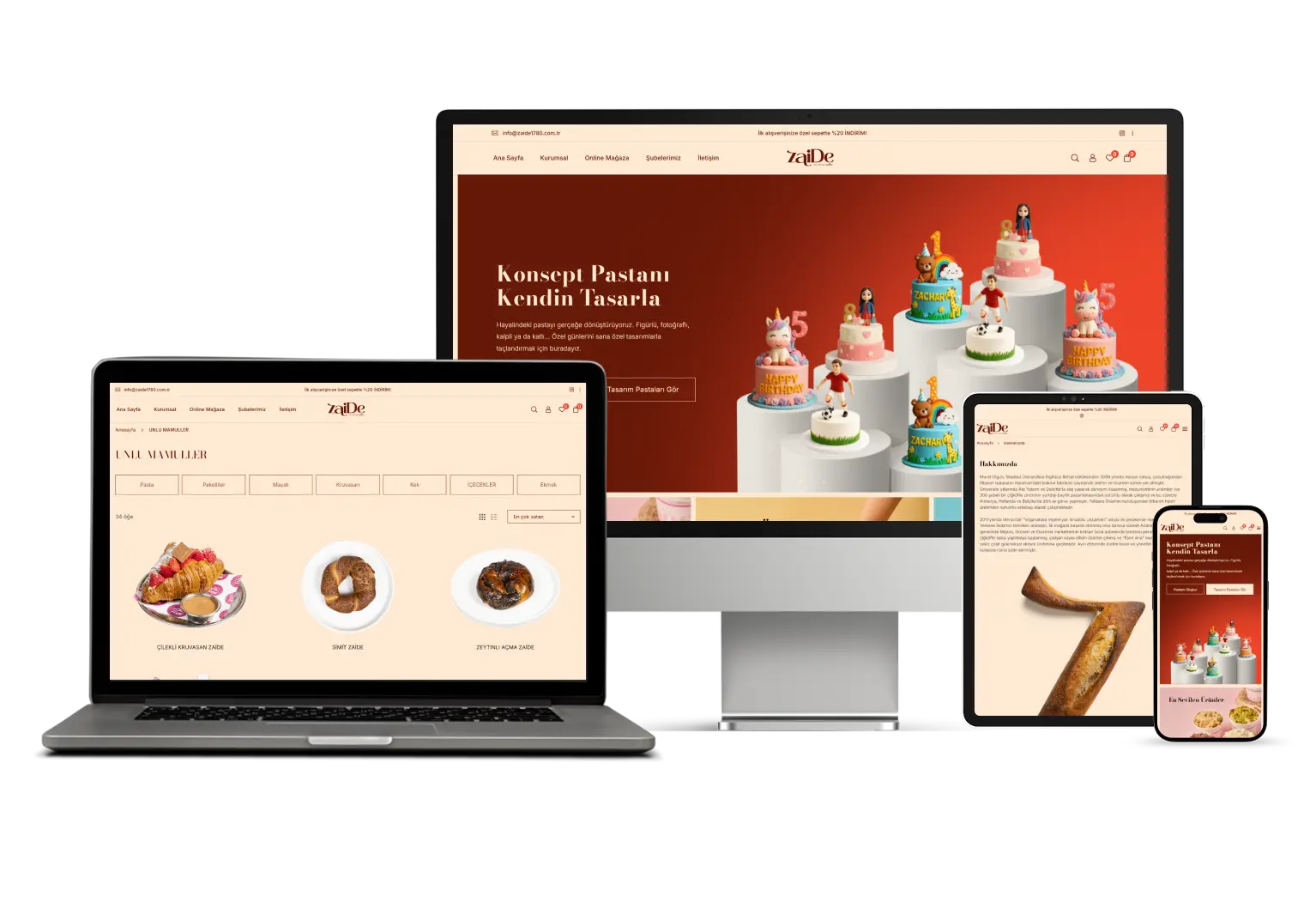 Zaide Artisan Bakery markası için Theia Ecom tarafından tasarlanan e-ticaret sitesi